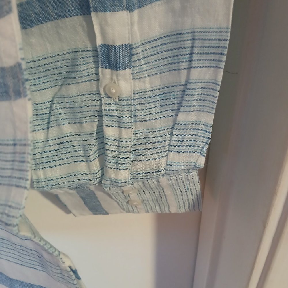 Untuckit Vietti Women's Long sleeve Linen Button Up Blue White Stripe  S… - Picture 4 of 11
